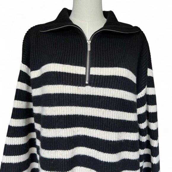 HM black and white striped quarter zip knit sweater - Picture 2 of 3